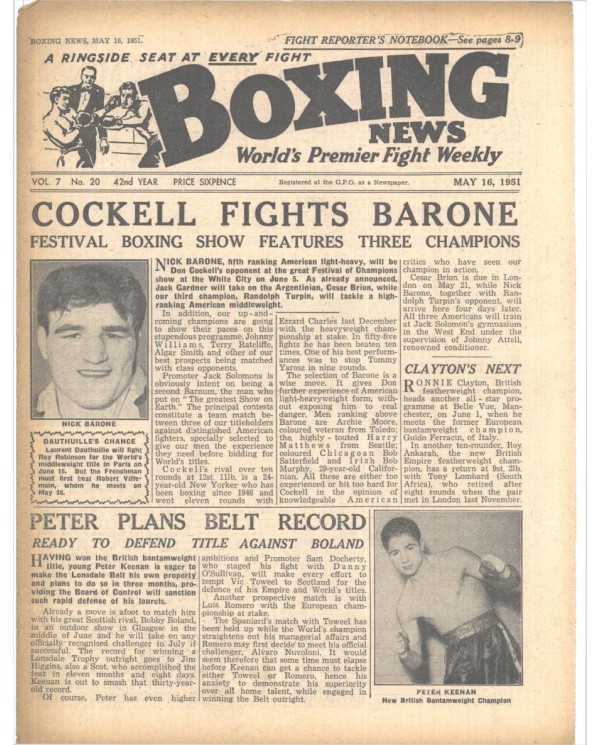 Boxing News magazine 16.5.1951 Download pdf