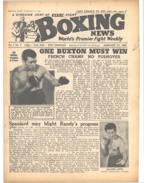 Boxing News magazine 17.1.1951 Download pdf