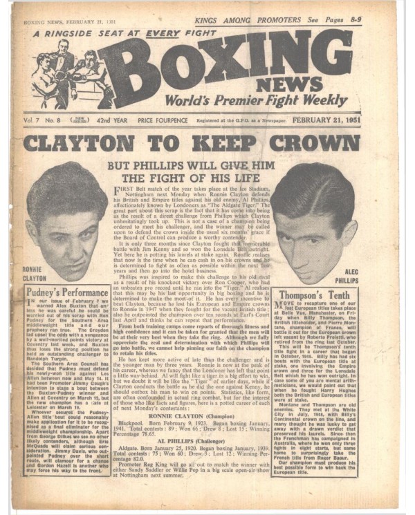 Boxing News magazine 21.2.1951 Download pdf