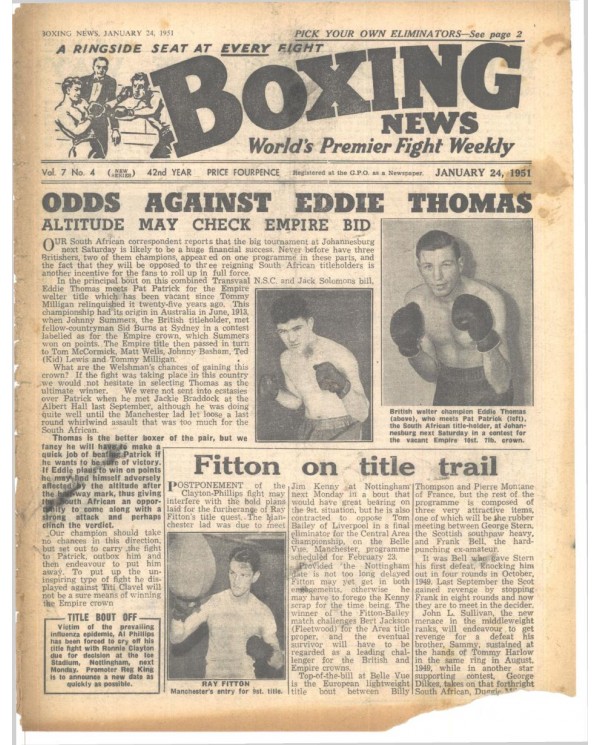 Boxing News magazine 24.1.1951 Download pdf