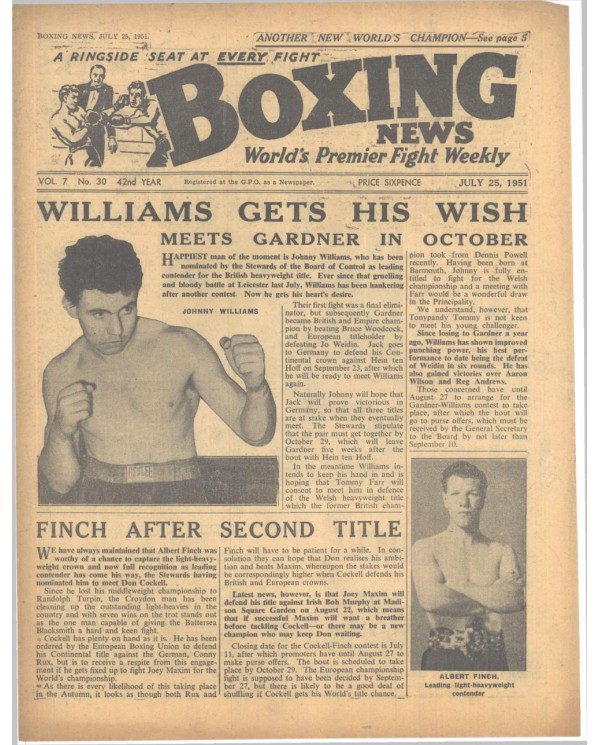 Boxing News magazine 25.7.1951 Download pdf