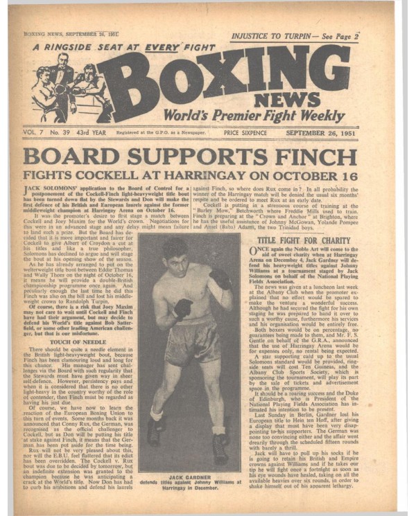 Boxing News magazine 26.9.1951 Download pdf