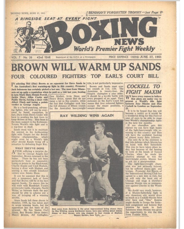 Boxing News magazine 27.6.1951 Download pdf