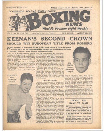 Boxing News magazine 29.8.1951 Download pdf