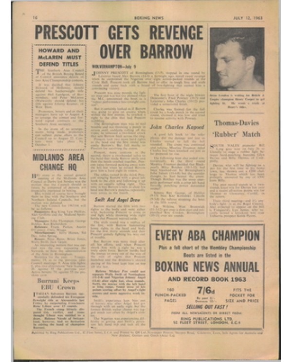 Boxing News magazine 12.7.1963  Download pdf