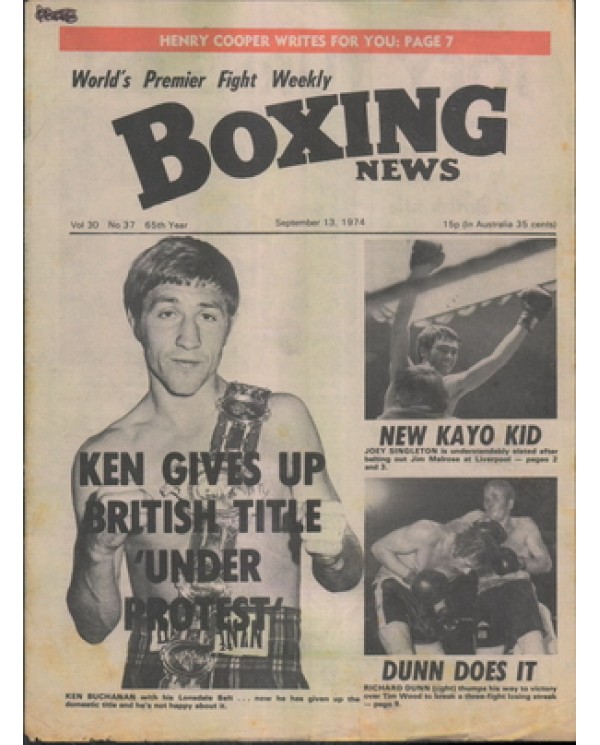 Boxing News magazine 13.9.1974  Download pdf