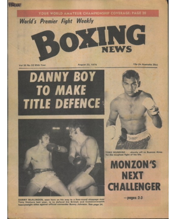 Boxing News magazine 23.8.1974  Download pdf