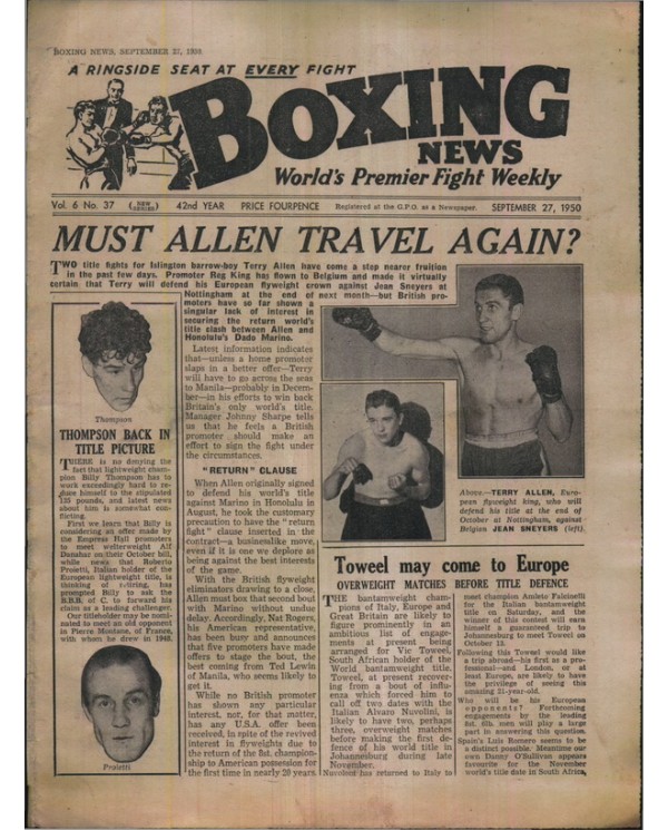 Boxing News magazine 27.9.1950 Download pdf