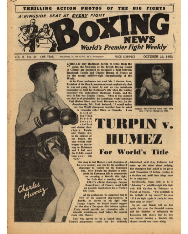 Boxing News magazine 29.10.1952 Download pdf