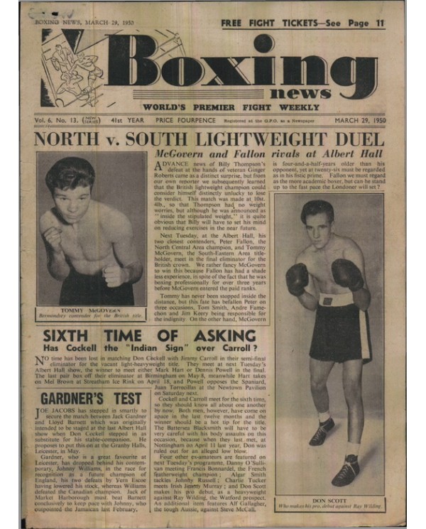 Boxing News magazine 29.3.1950 Download pdf