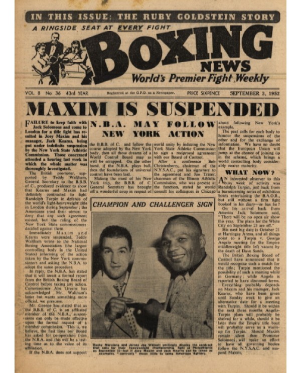 Boxing News magazine 3.9.1952 Download pdf