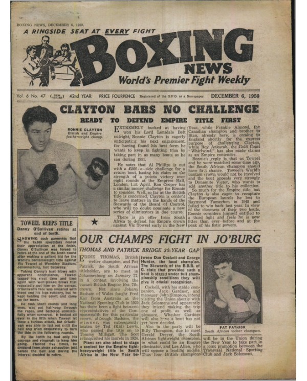 Boxing News magazine 6.12.1950 Download pdf