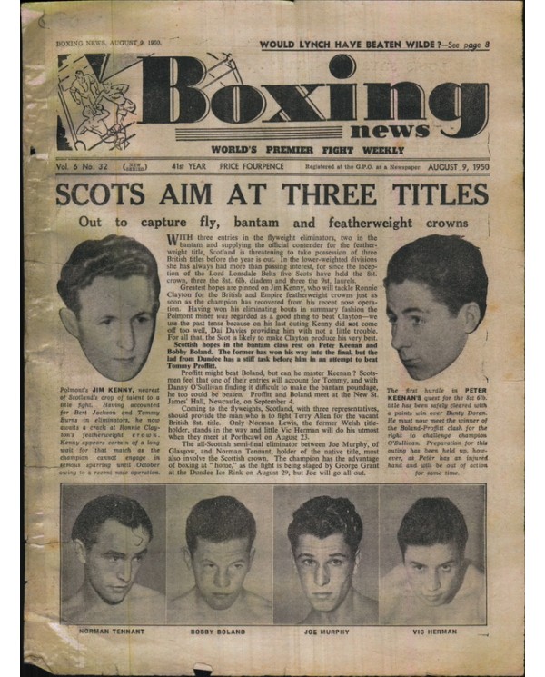 Boxing News magazine 9.8.1950 Download pdf